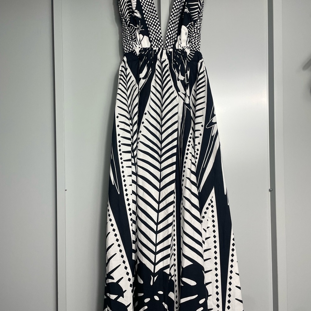 FARM Rio Black and White Tropical Backless Dress